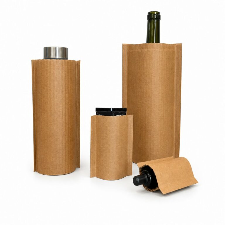 Maniche WaveBag TUBE in diversi formati, una infilata su una piccola bottiglia di vetro